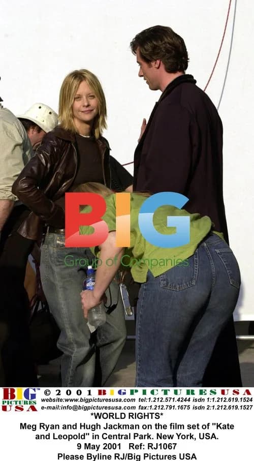 Meg Ryan and Hugh Jackman on "Kate and Leopold" set