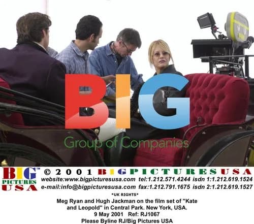 Meg Ryan and Hugh Jackman on "Kate and Leopold" film set