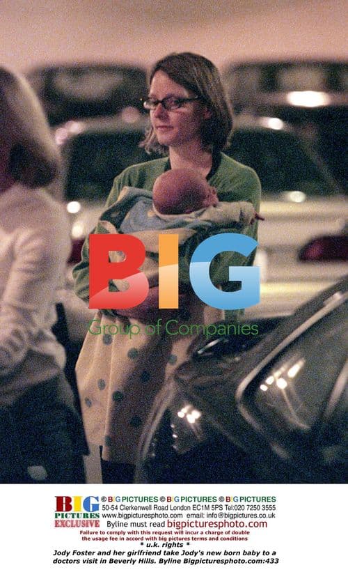 Jodie Foster and her girlfriend take newborn for doctor visit