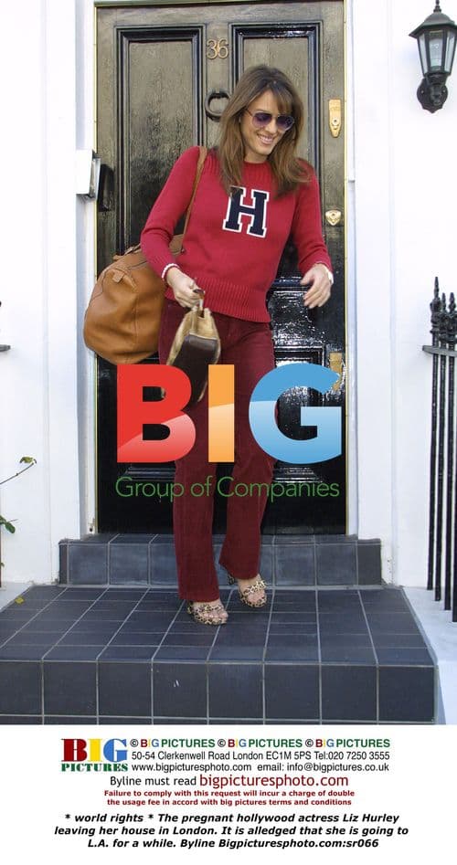 Pregnant Liz Hurley Leaving Home in London