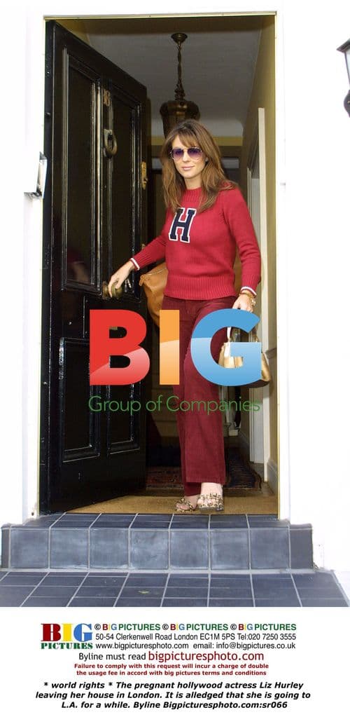 Liz Hurley Leaving London House Pregnant