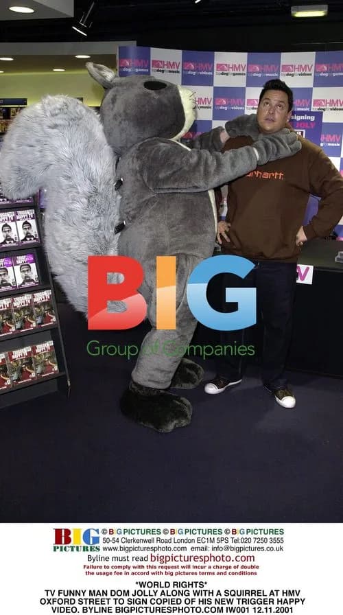 TV Funny Man Dom Jolly with Squirrel at HMV Oxford St