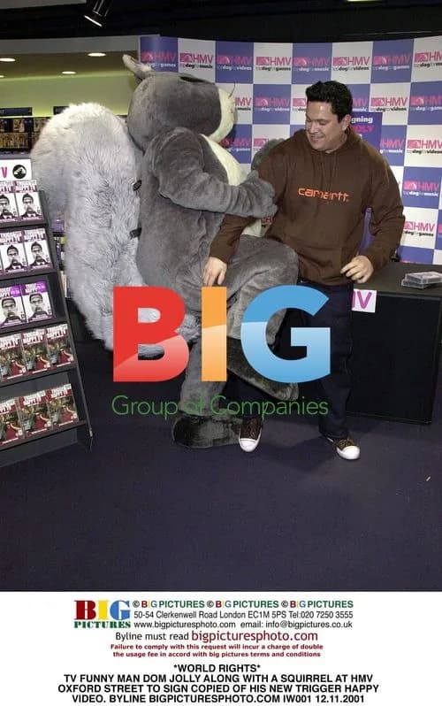 TV Funny Man Dom Jolly With Squirrel at HMV Signing