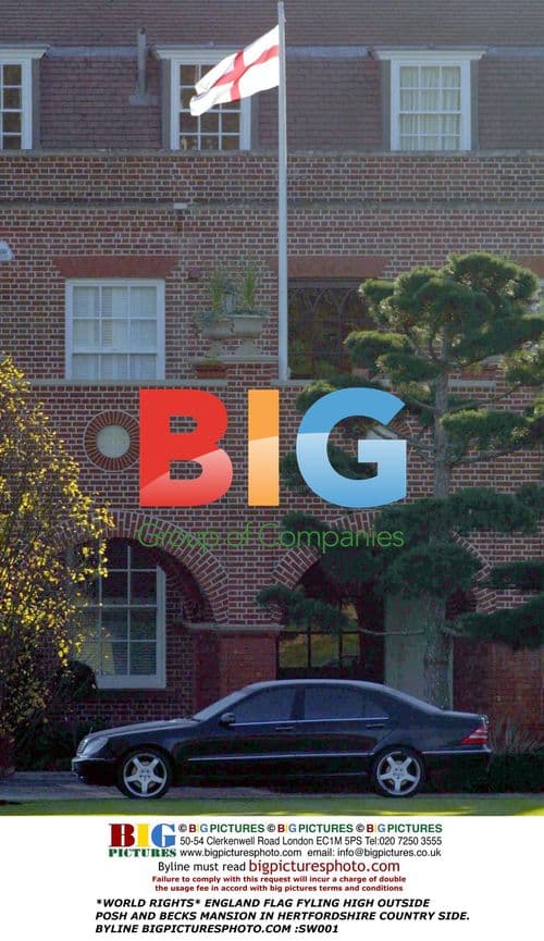 ENGLAND FLAG OUTSIDE POSH AND BECKS MANSION