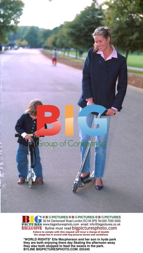 Elle Macpherson and son skate in Hyde Park