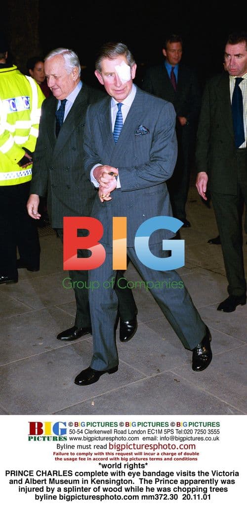 Prince Charles visits Victoria and Albert Museum with eye injury