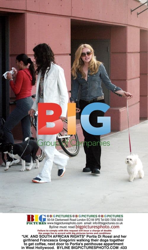 Portia Di Rossi and Francesca Gregorini walking dogs
