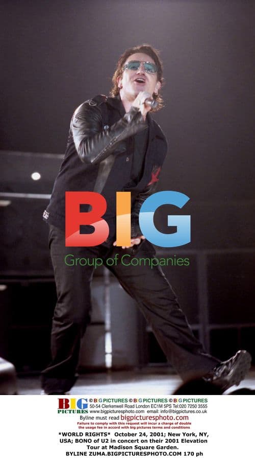 Bono of U2 in Concert on Elevation Tour