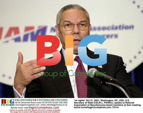 COLIN L. POWELL speaks to National Association of Manufacturers