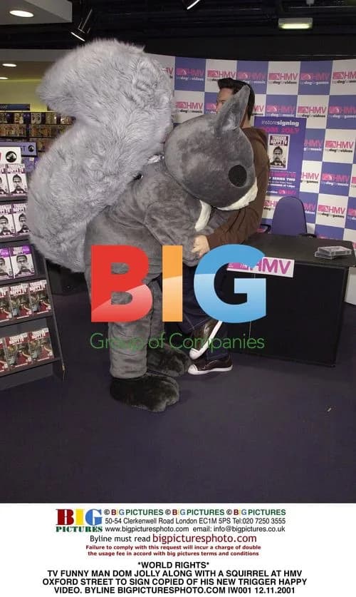 TV Funny Man Dom Jolly with Squirrel in London