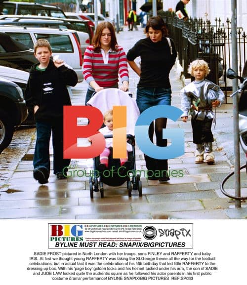 SADIE FROST with sons FINLEY and RAFFERTY in North London