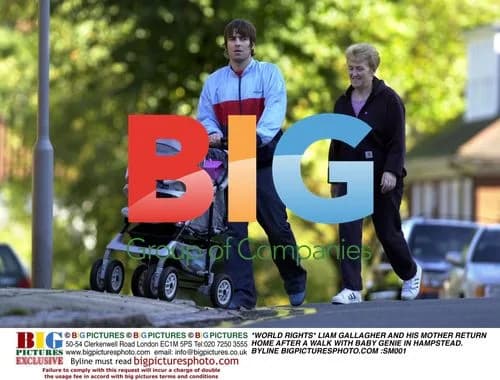 Liam Gallagher and mother with baby Genie in Hampstead