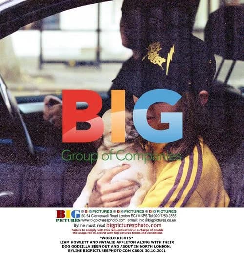 Liam Howlett and Natalie Appleton with Dog Godzilla