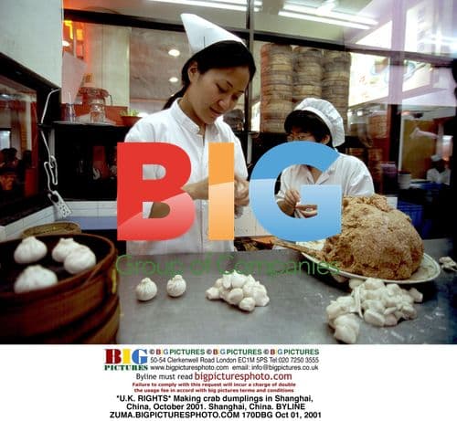 Making crab dumplings in Shanghai, China