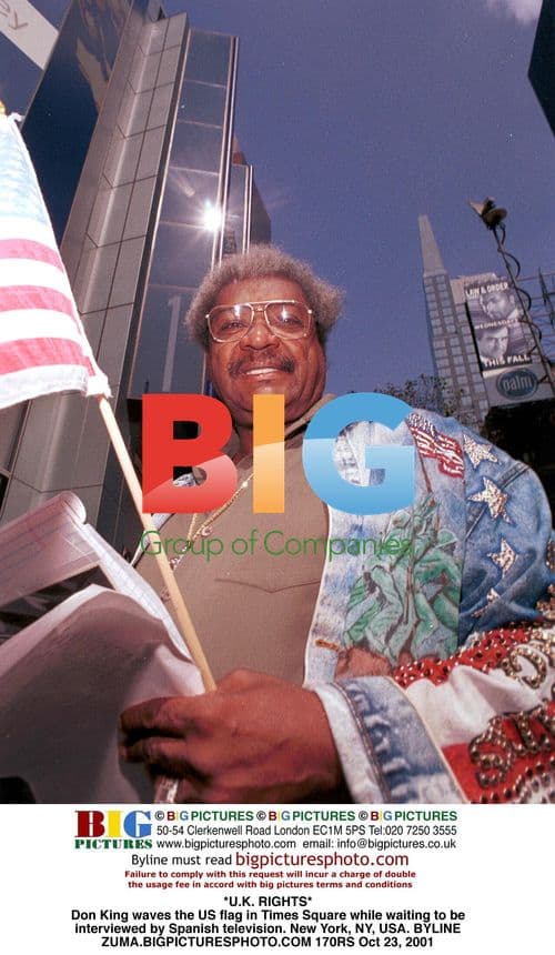 Don King waves US flag in Times Square