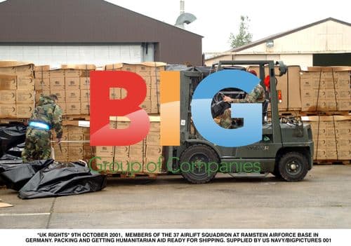 Airmen packing humanitarian aid at Ramstein Air Force Base