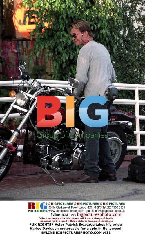 Patrick Swayzee rides Harley in Hollywood