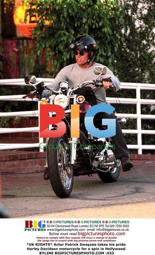 Patrick Swayzee rides Harley in Hollywood