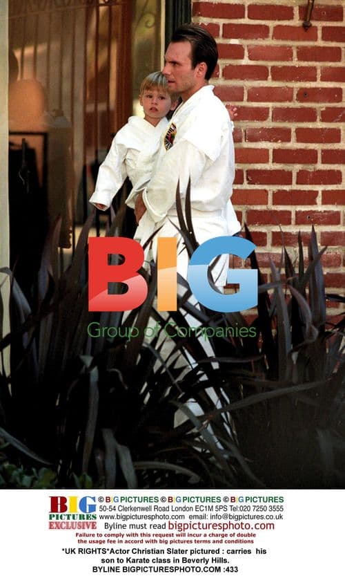 Christian Slater takes son to Karate class