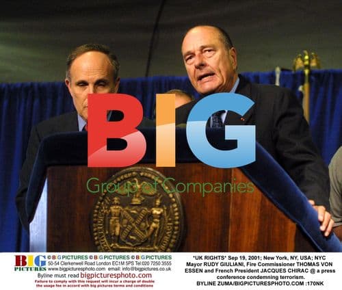 NYC Mayor Giuliani, Fire Commissioner Von Essen, and French President Chirac