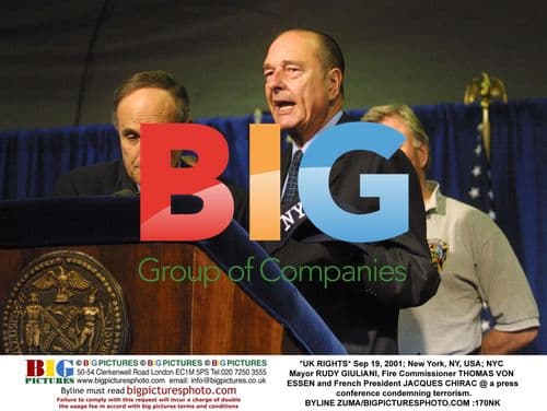 Giuliani, Chirac, and Von Essen at 9/11 press conference