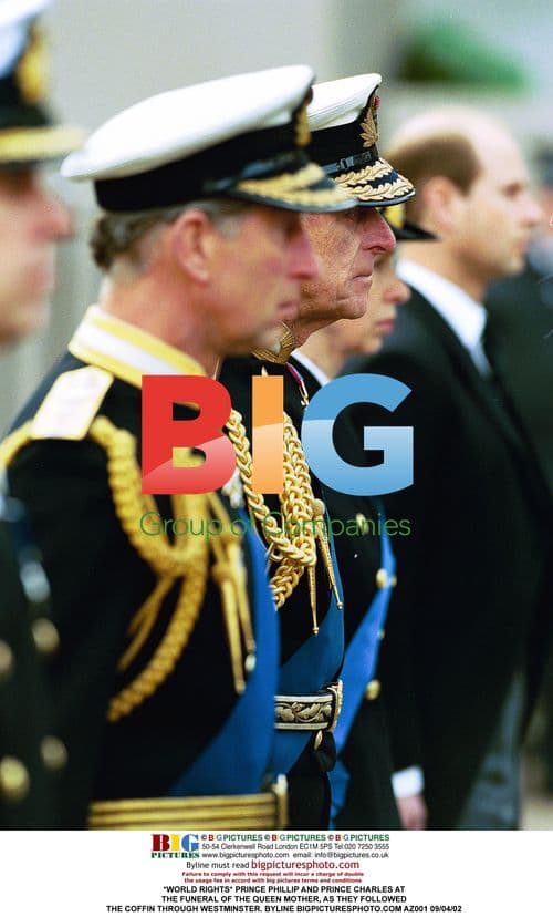 Prince Phillip and Prince Charles at Queen Mother's Funeral