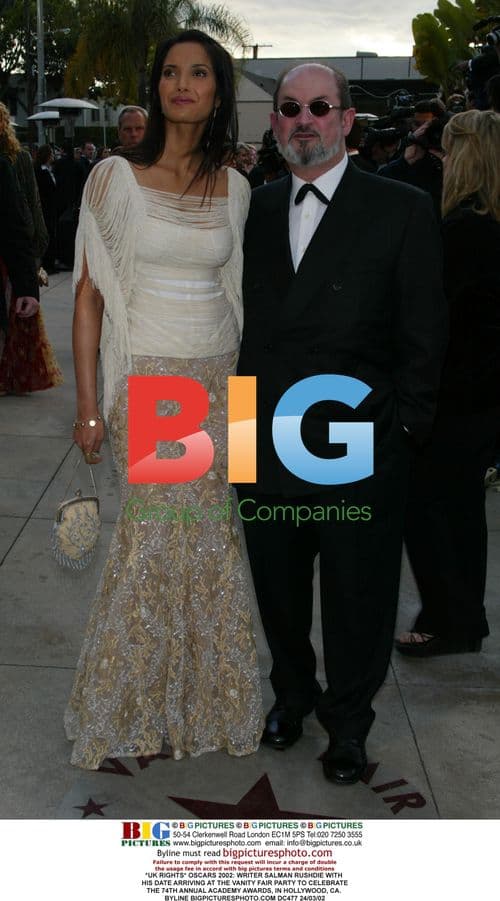 Salman Rushdie and date at Vanity Fair Oscars party