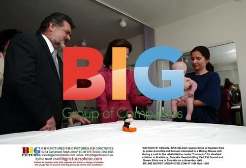 Queen Silvia tries to engage baby at disability center