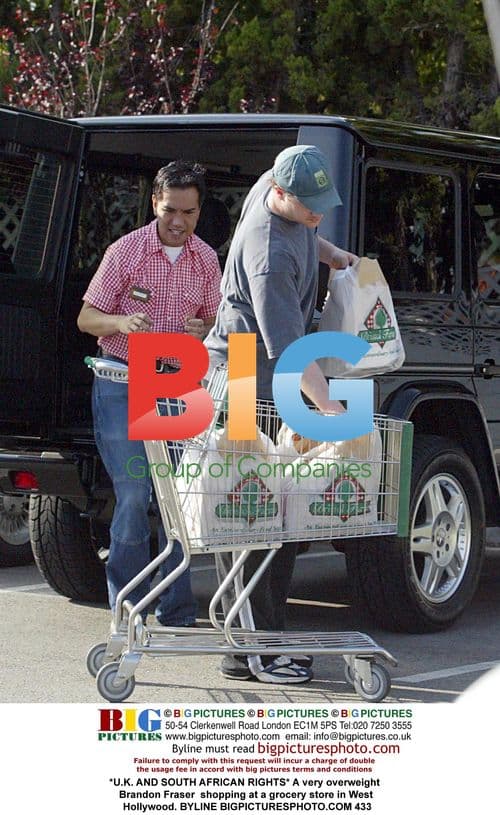 Overweight Brandon Fraser grocery shopping