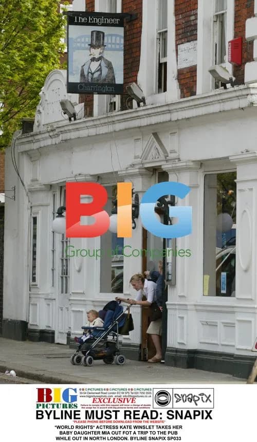Kate Winslet takes baby Mia to the pub in North London