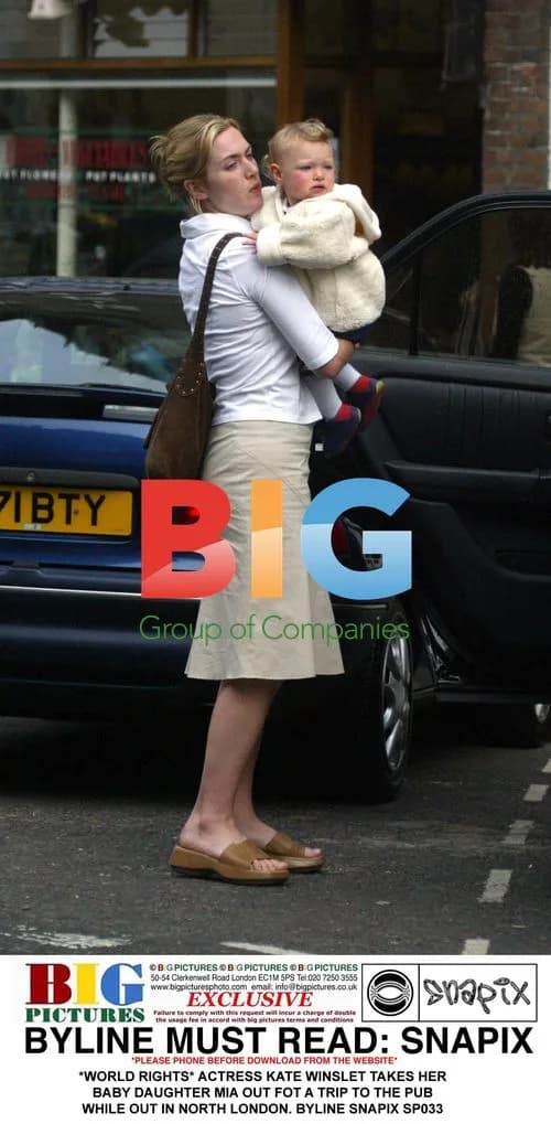 Kate Winslet takes baby Mia to pub in North London