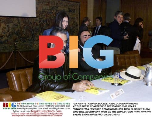 Bocelli and Pavarotti at Pavarotti & Friends press conference