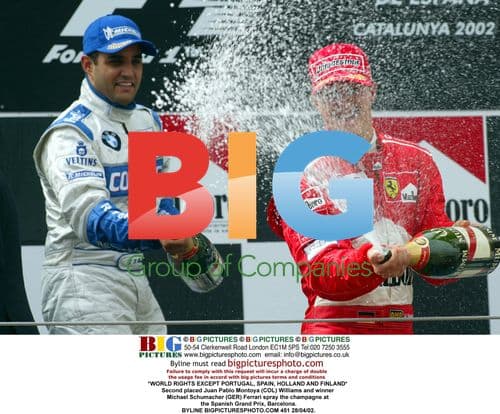 Montoya and Schumacher Spray Champagne at Spanish GP
