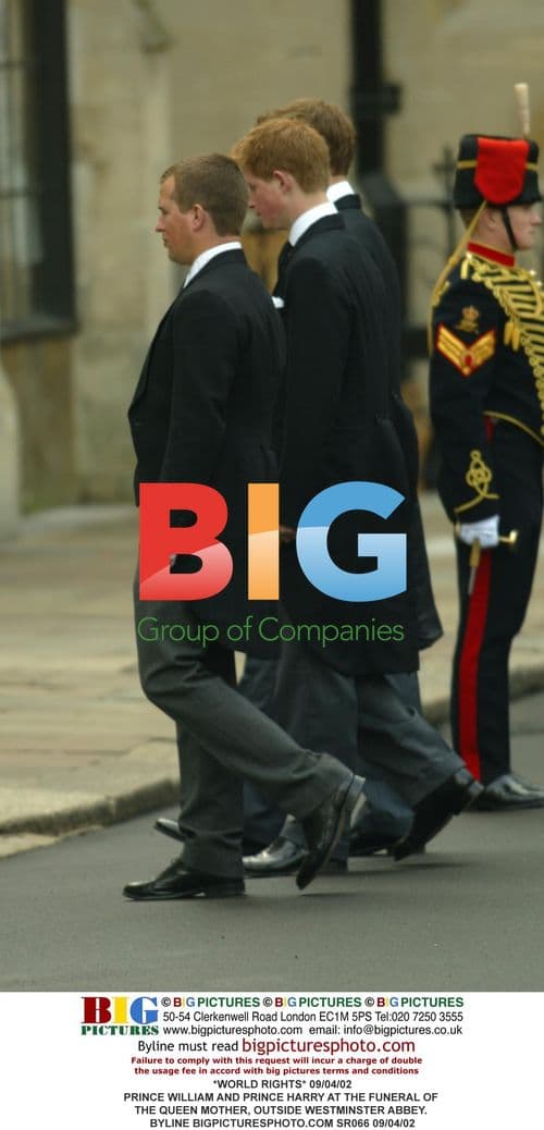 PRINCE WILLIAM AND PRINCE HARRY AT QUEEN MOTHER FUNERAL