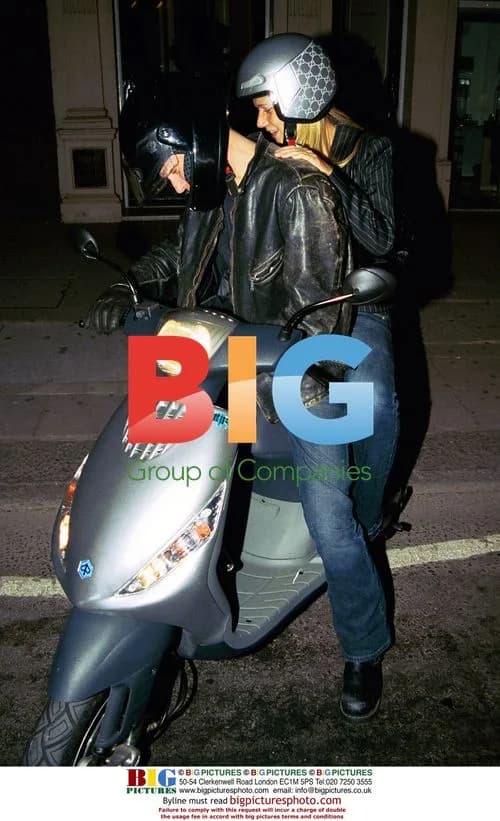 Gwyneth Paltrow and Bryan Adams leaving nightclub on scooter