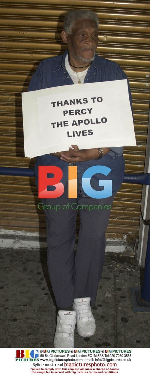 Protestors outside Apollo Theatre announcement