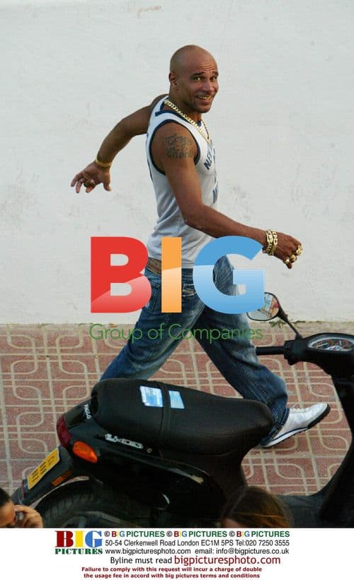 DJ Goldie and fiance at Cafe Mambo, Ibiza