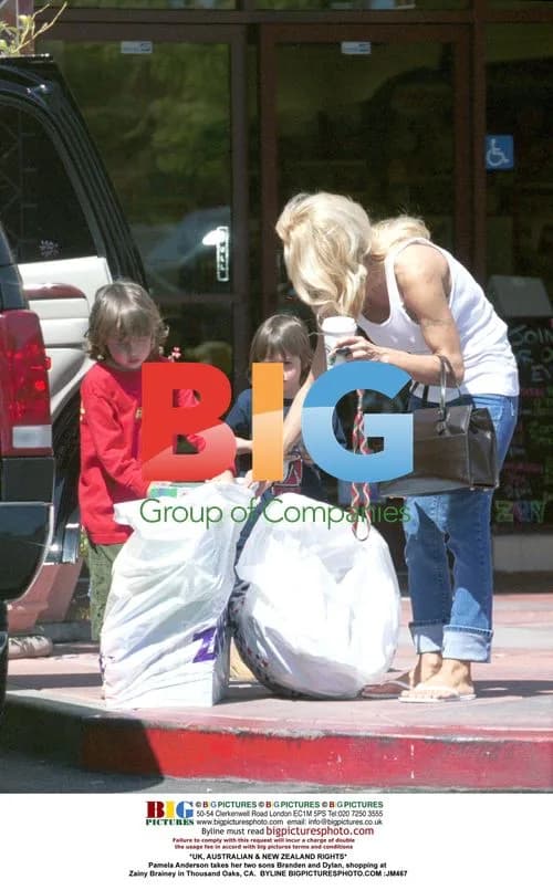 Pamela Anderson and sons shopping in Thousand Oaks