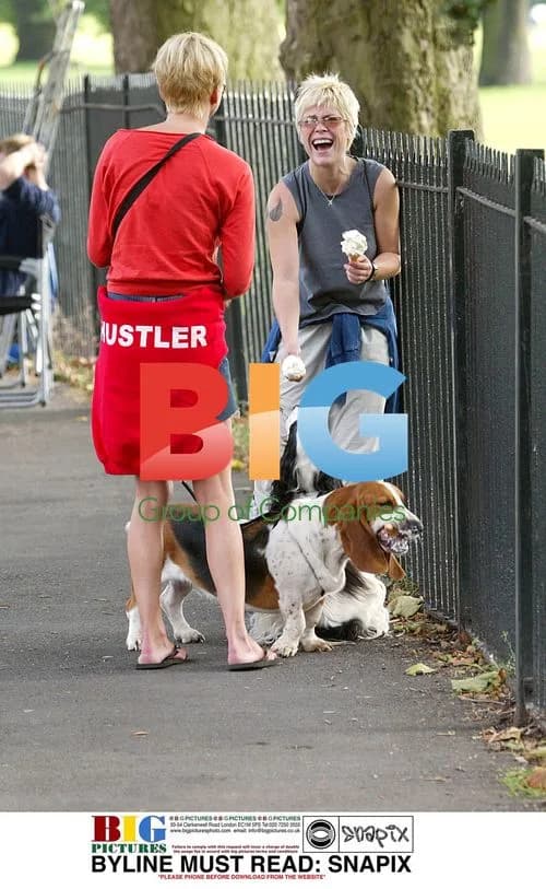 Sara Cox and Emma B with dogs in Primrose Hill