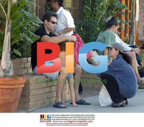 David Duchovny and Julianna Margulies chat outside restaurant