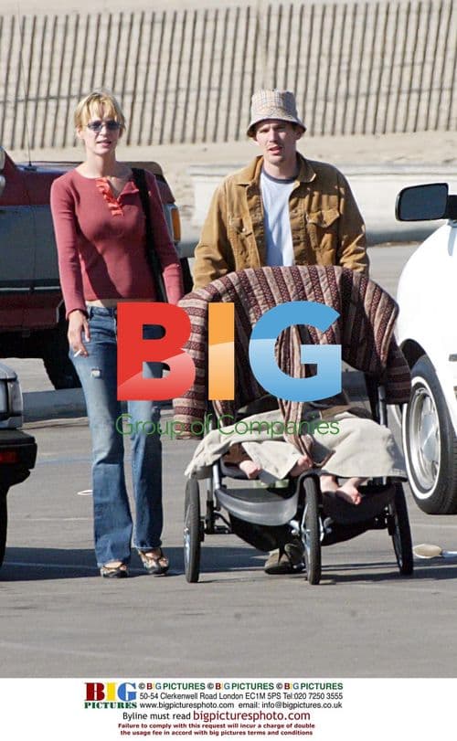 Uma Thurman and Ethan Hawke with kids in Santa Monica