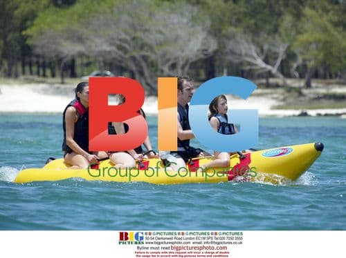 Ewan McGregor and Family on Banana Boat in Mauritius