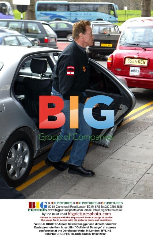 Arnold Schwarzenegger and Andrew Davis promote "Collateral Damage"