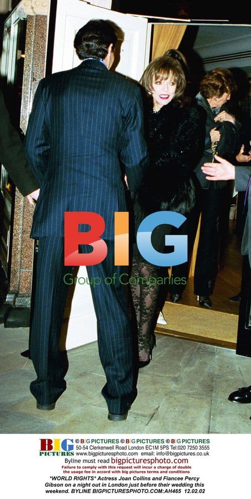 Joan Collins and Fiancee Percy Gibson in London