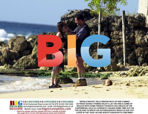 DALE WINTON WITH ACTRESS SASKIA THOMAS IN CARIBBEAN