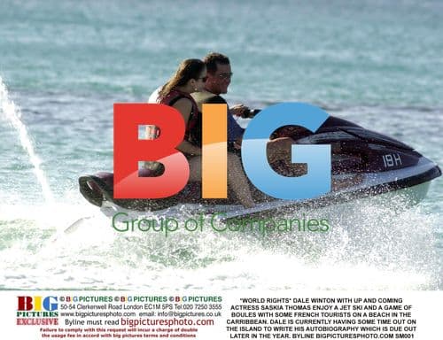 Dale Winton and Saskia Thomas on beach in Caribbean