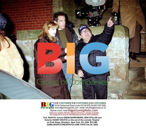 Drew Barrymore, Ben Stiller & Danny DeVito on Duplex set