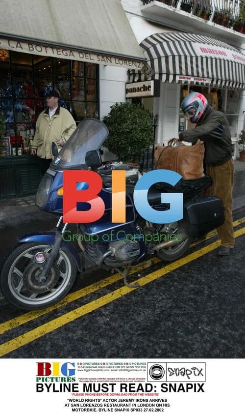 Jeremy Irons Arrives at San Lorenzo's on Motorbike