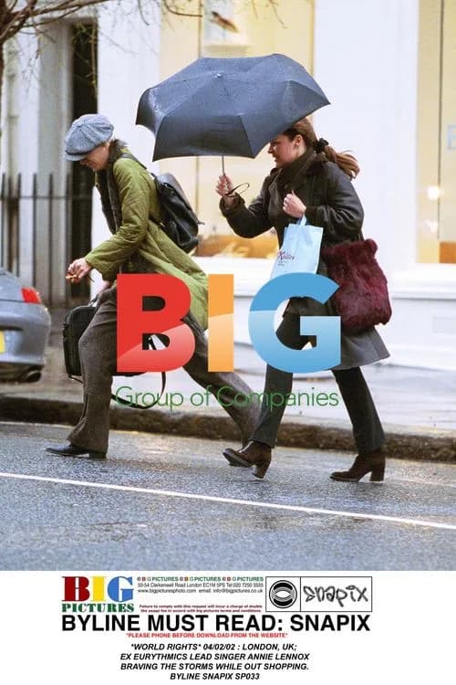 Annie Lennox braves storms while shopping in London