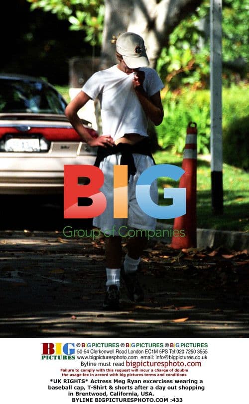 Actress Meg Ryan exercises in Brentwood, California